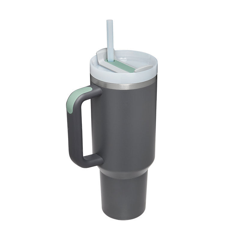 DecoRight 40oz Insulated Tumbler with Handle & Straw | Spill Proof Stainless Steel Mug