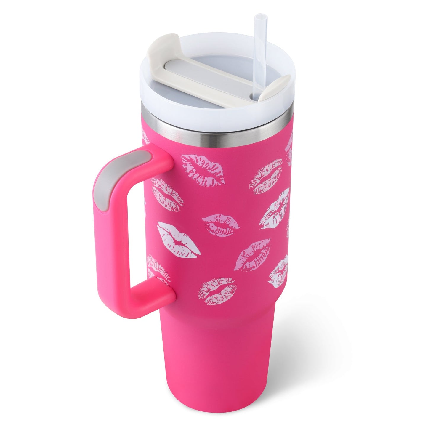 DecoRight 40oz Insulated Tumbler with Handle & Straw | Spill Proof Stainless Steel Mug