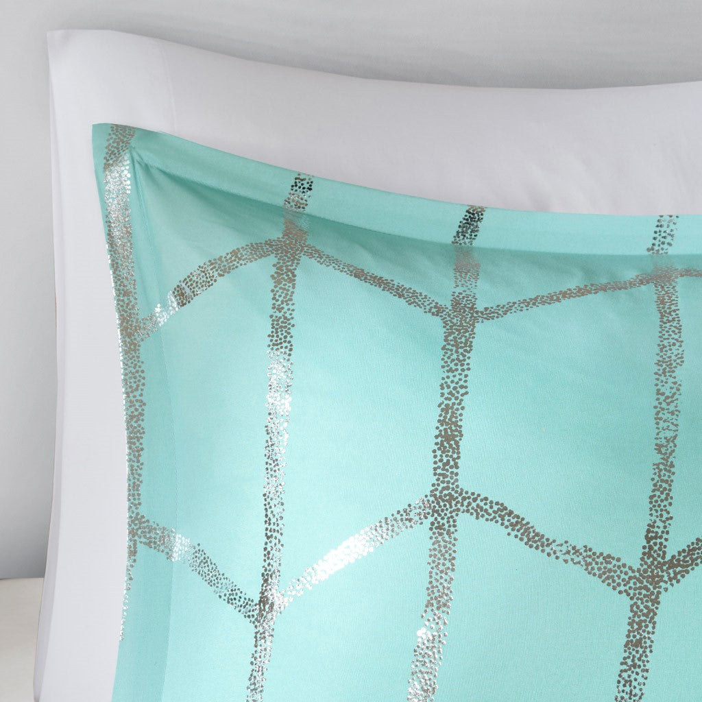 Luxuera Metallic Geometric Comforter Set – Aqua Blue