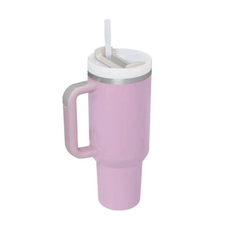 DecoRight 40oz Insulated Tumbler with Handle & Straw | Spill Proof Stainless Steel Mug