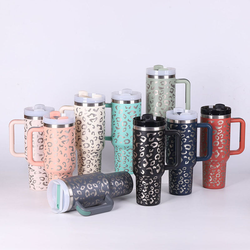 DecoRight 40oz Insulated Tumbler with Handle & Straw | Spill Proof Stainless Steel Mug