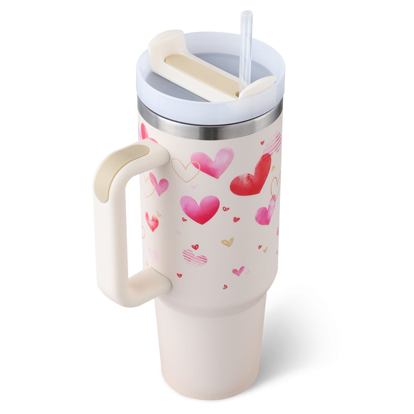 DecoRight 40oz Insulated Tumbler with Handle & Straw | Spill Proof Stainless Steel Mug