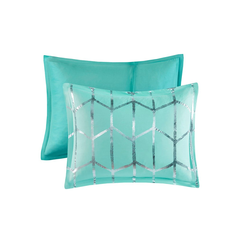 Luxuera Metallic Geometric Comforter Set – Aqua Blue