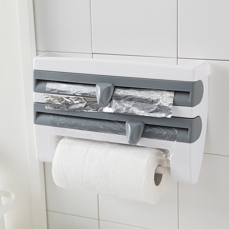 DecoRight 4-in-1 Kitchen Roll Holder Dispenser – Wall Mounted Foil, Cling Film & Tissue Organizer