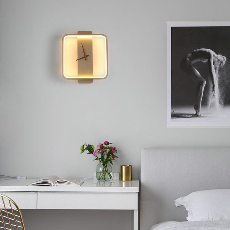 Nordic Wall Lamp with Clock | Modern Bedroom Bedside LED Light Fixture – DecoRight