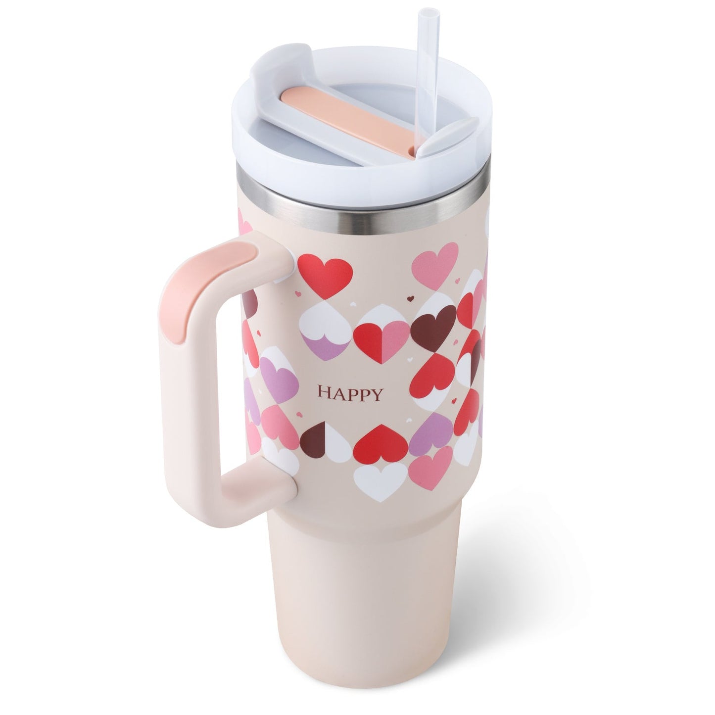 DecoRight 40oz Insulated Tumbler with Handle & Straw | Spill Proof Stainless Steel Mug