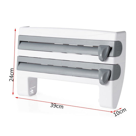 DecoRight 4-in-1 Kitchen Roll Holder Dispenser – Wall Mounted Foil, Cling Film & Tissue Organizer