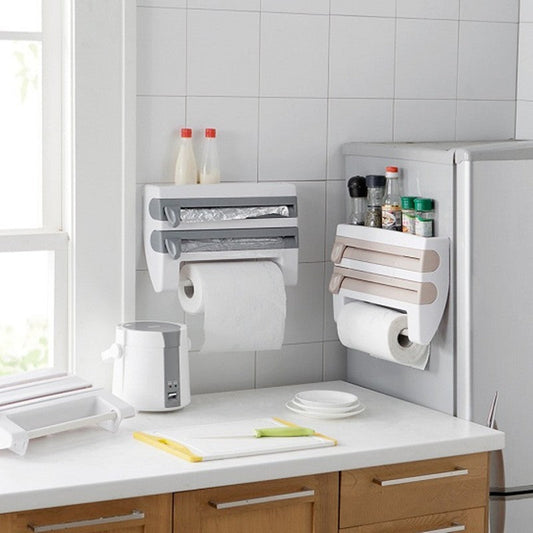 DecoRight 4-in-1 Kitchen Roll Holder Dispenser – Wall Mounted Foil, Cling Film & Tissue Organizer
