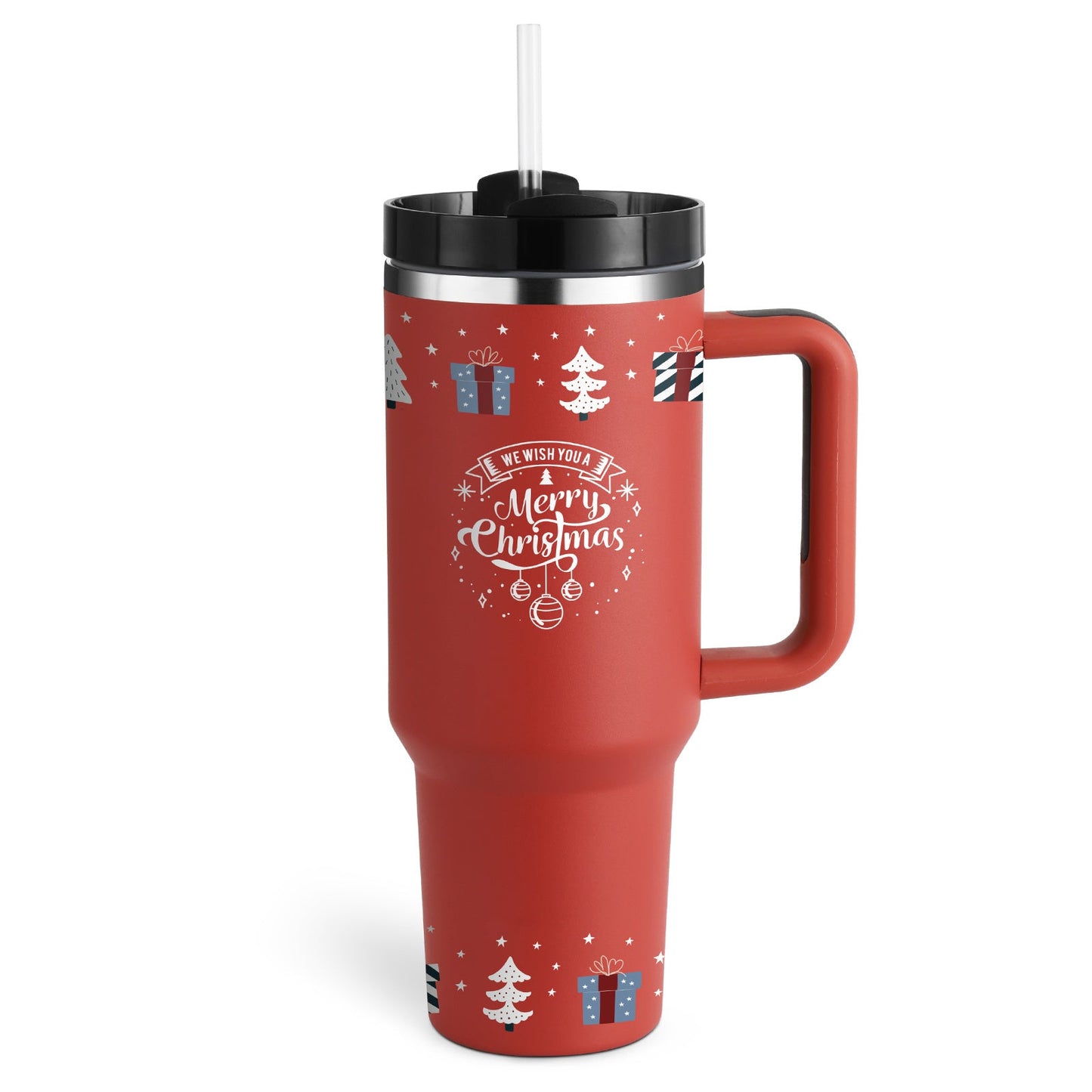 DecoRight 40oz Insulated Tumbler with Handle & Straw | Spill Proof Stainless Steel Mug