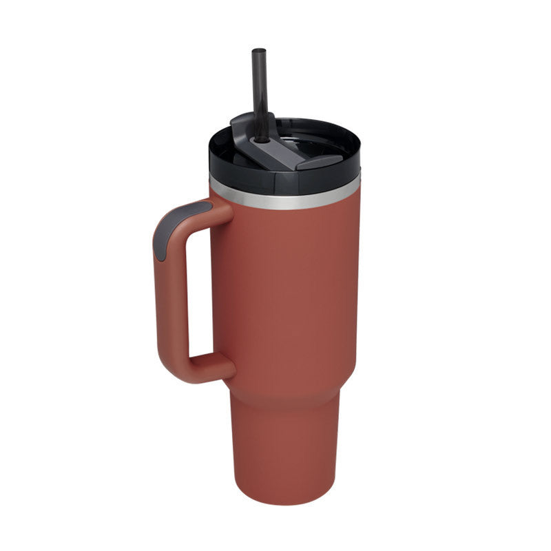 DecoRight 40oz Insulated Tumbler with Handle & Straw | Spill Proof Stainless Steel Mug