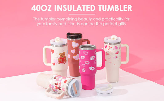 DecoRight 40oz Insulated Tumbler with Handle & Straw | Spill Proof Stainless Steel Mug