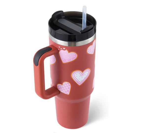 DecoRight 40oz Insulated Tumbler with Handle & Straw | Spill Proof Stainless Steel Mug