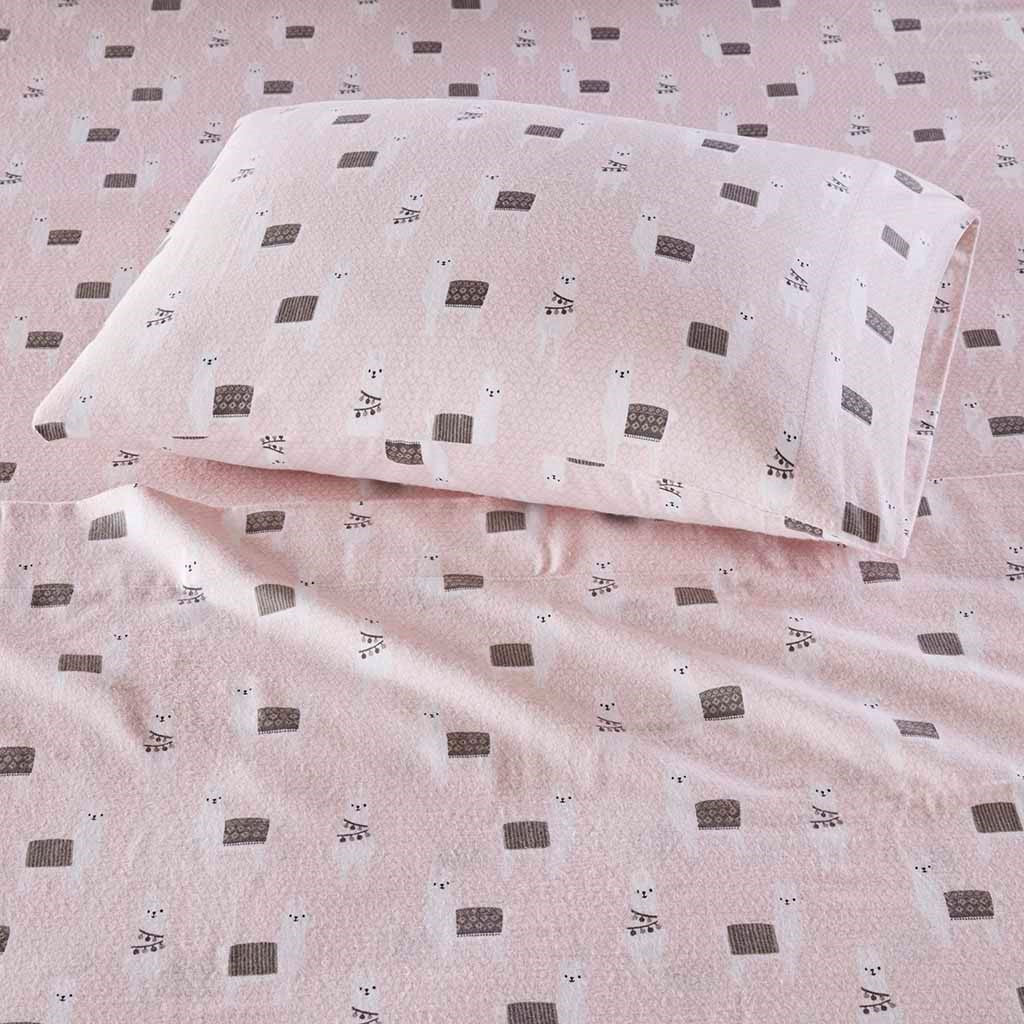 Pink Llamas Cozy Soft Cotton Flannel Printed Sheet Set