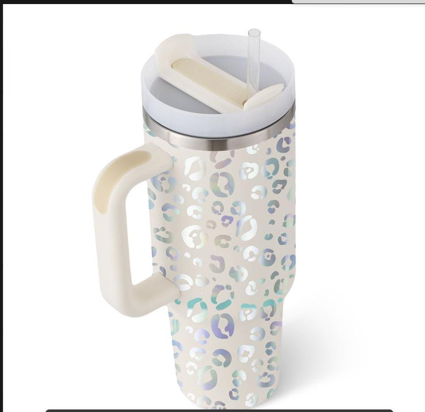 DecoRight 40oz Insulated Tumbler with Handle & Straw | Spill Proof Stainless Steel Mug