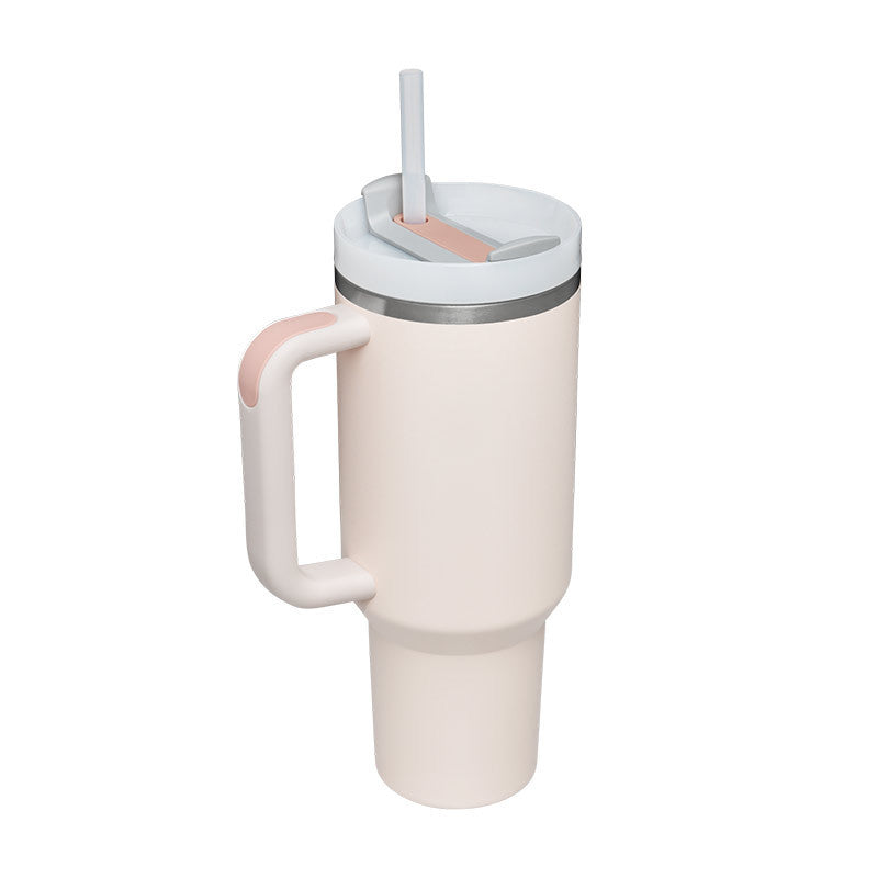 DecoRight 40oz Insulated Tumbler with Handle & Straw | Spill Proof Stainless Steel Mug