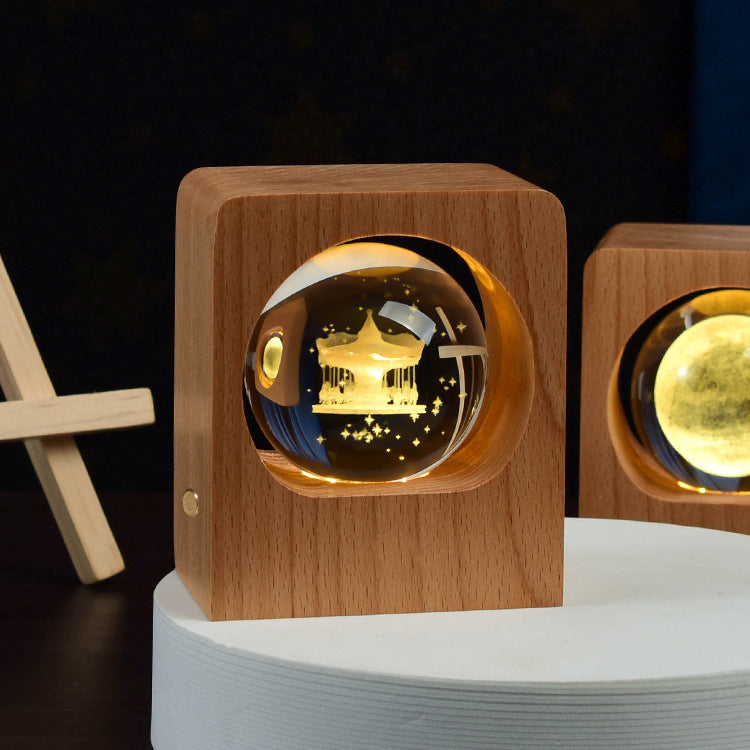 Beech Crystal Ball 3D Night Light | USB LED Engraved Lamp for Bedroom – DecoRight