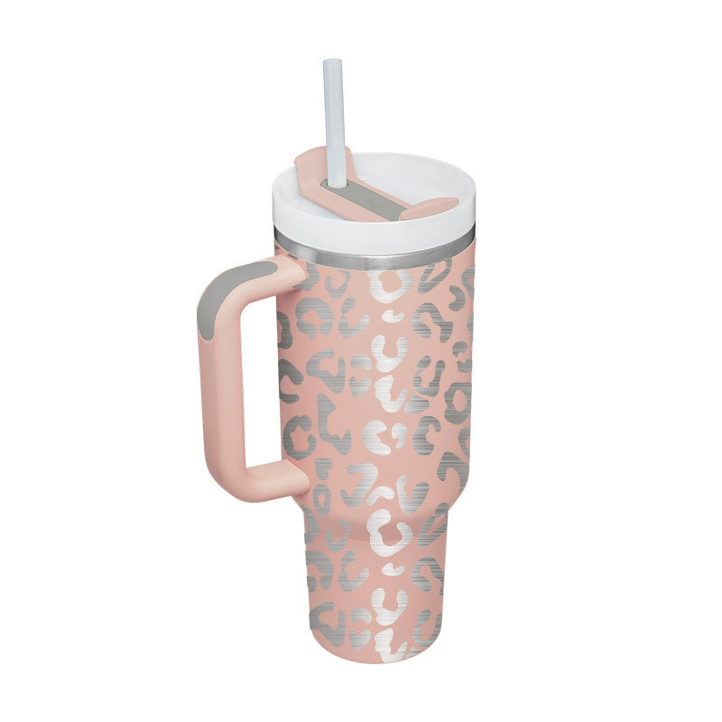 DecoRight 40oz Insulated Tumbler with Handle & Straw | Spill Proof Stainless Steel Mug