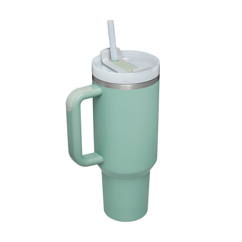 DecoRight 40oz Insulated Tumbler with Handle & Straw | Spill Proof Stainless Steel Mug