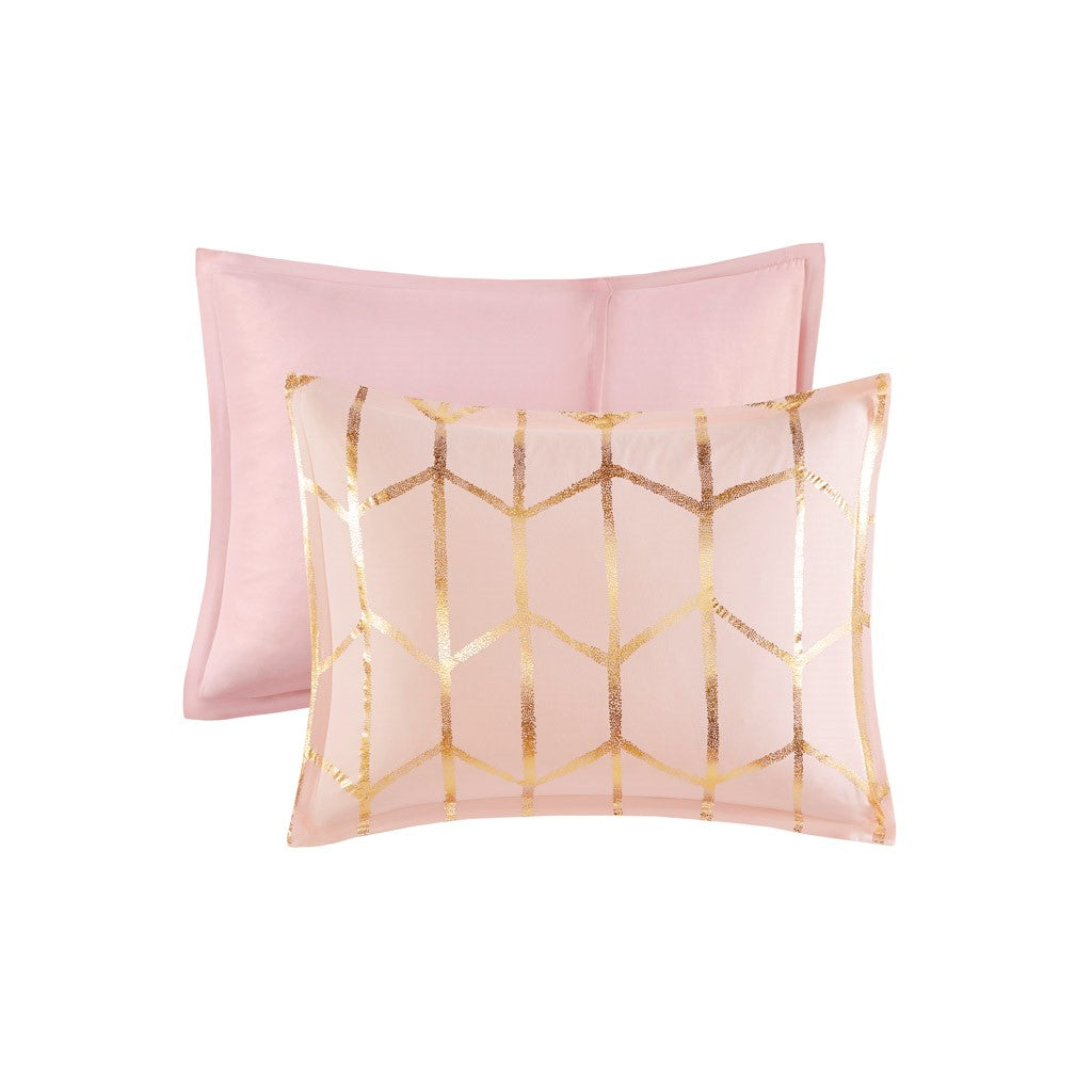 Luxuera Metallic Geometric Comforter Set – Blush Pink & Gold
