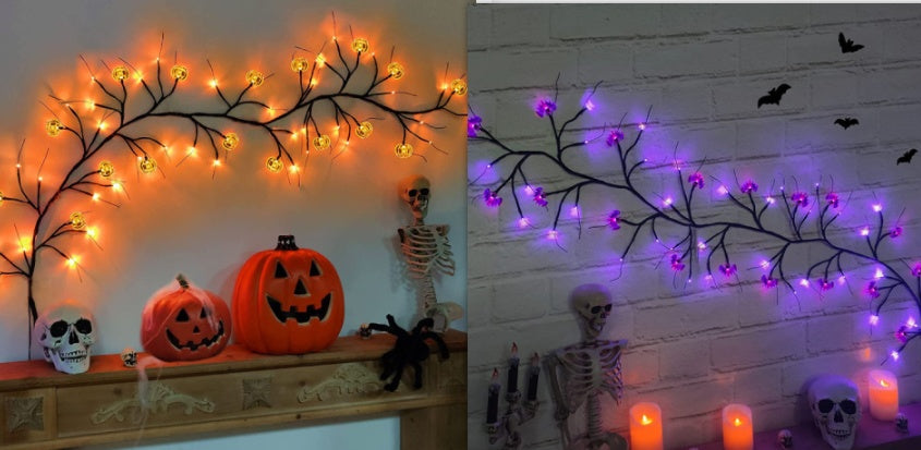Halloween LED Willow Vine String Lights | Bat & Pumpkin Party Décor – DecoRight