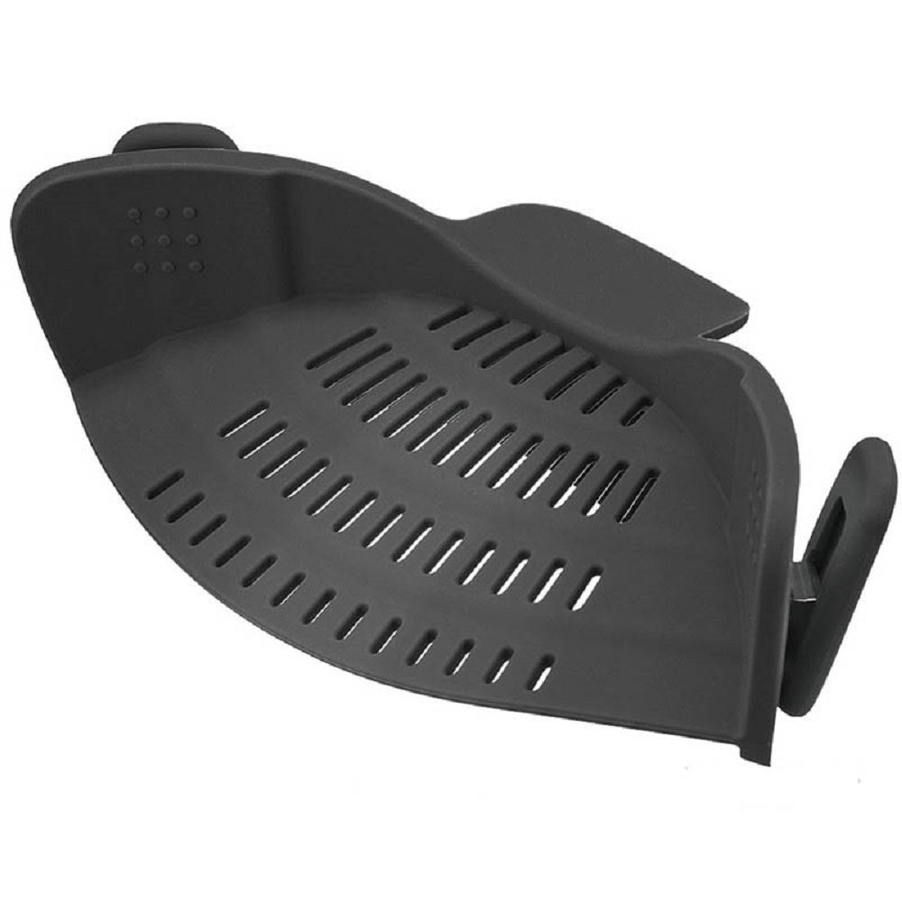 Black silicone grill basket on a white background