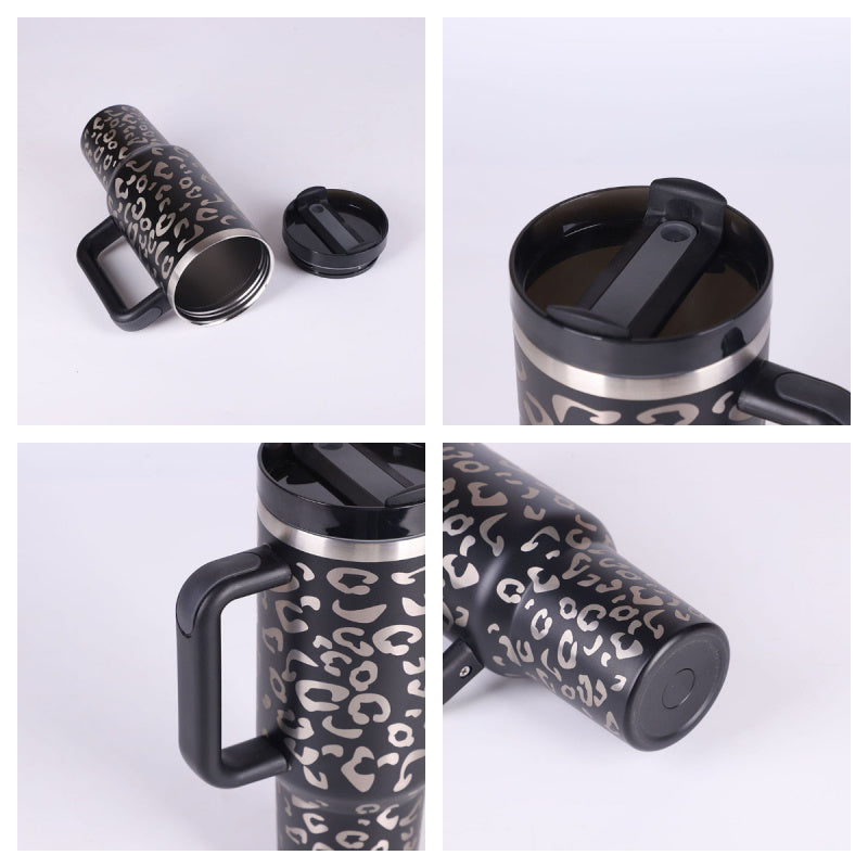 DecoRight 40oz Insulated Tumbler with Handle & Straw | Spill Proof Stainless Steel Mug