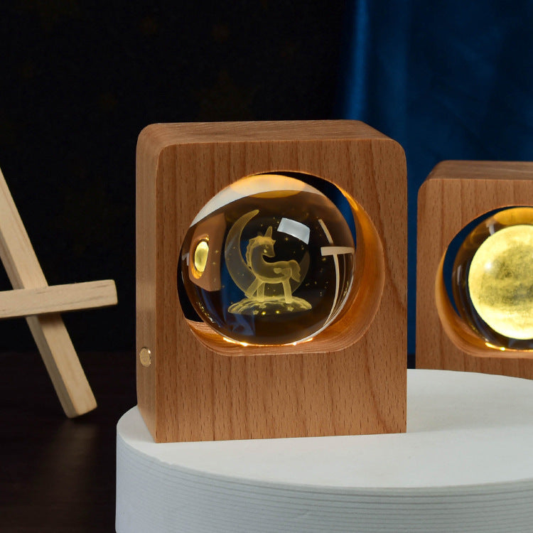Beech Crystal Ball 3D Night Light | USB LED Engraved Lamp for Bedroom – DecoRight